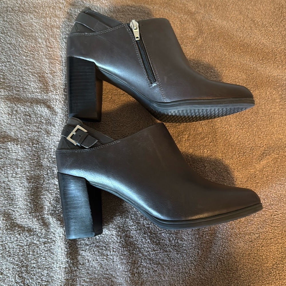 Clark’s black leather booties